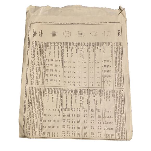 EASY MCCALLS 4330 Uncut Sewing Pattern. Girls Tops and shorts. Size 14. NEW - Picture 3 of 4